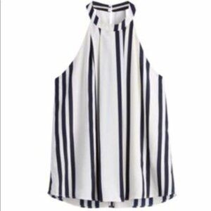 Bishop + Young Striped High Neck Top in Navy Stripe - Size L - NWT